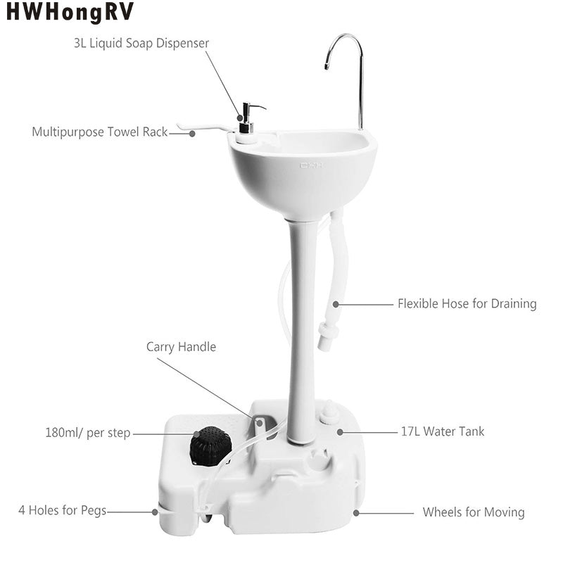 Sink With Foot Pump for Outdoor Events, Gatherings, Camping- Hand Wash Basin
