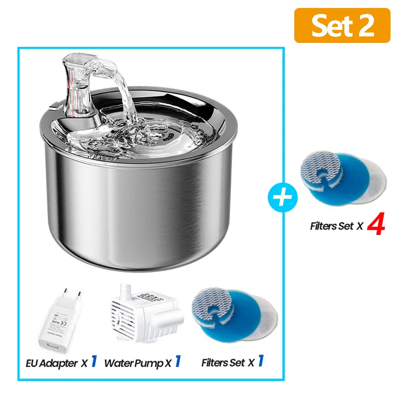 Stainless Steel Cat Water Fountain Purifier Drinker